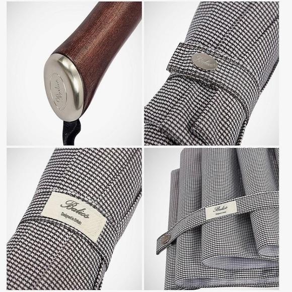 Balios Black and White Checkered Houndstooth Umbrella with Wooden Handle - Picture 2 of 7